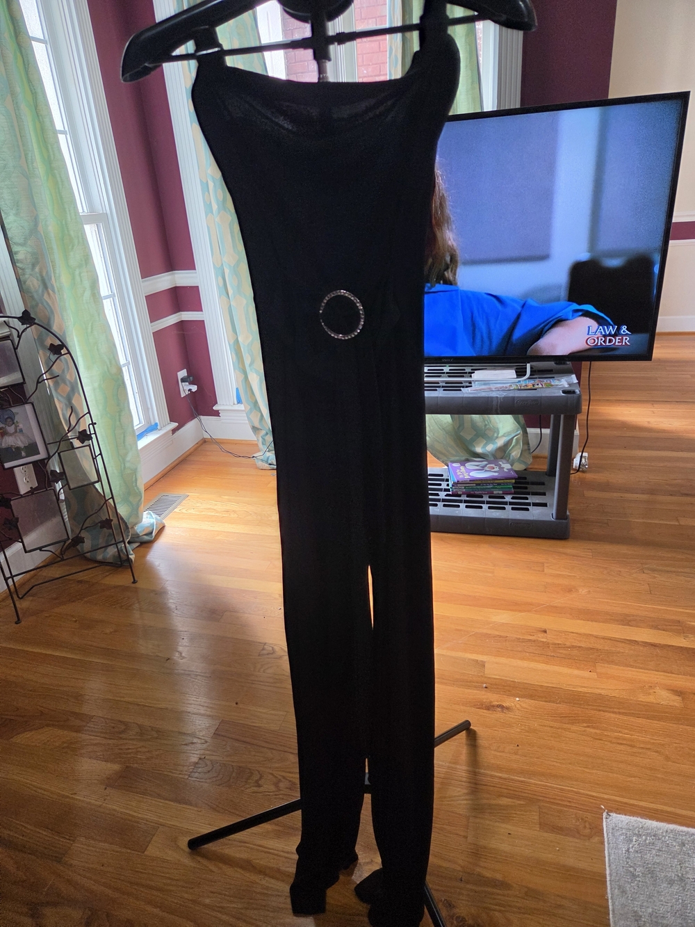 White House Black Market Black Sleeveless Jumpsuit with Rhinestone Accent